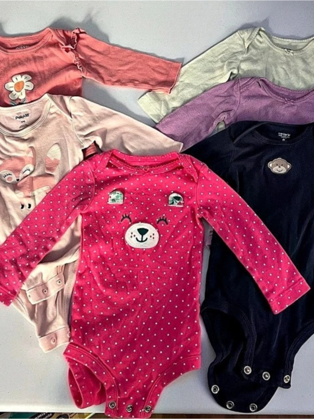 Carter's and Pekkle Baby Girl 9mos Long Sleeve Bodysuit Bundle